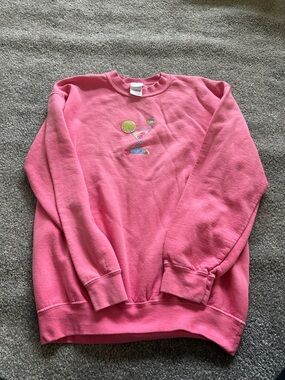 Bright Pink Crewneck Sweatshirt with Cocktail Embroidery